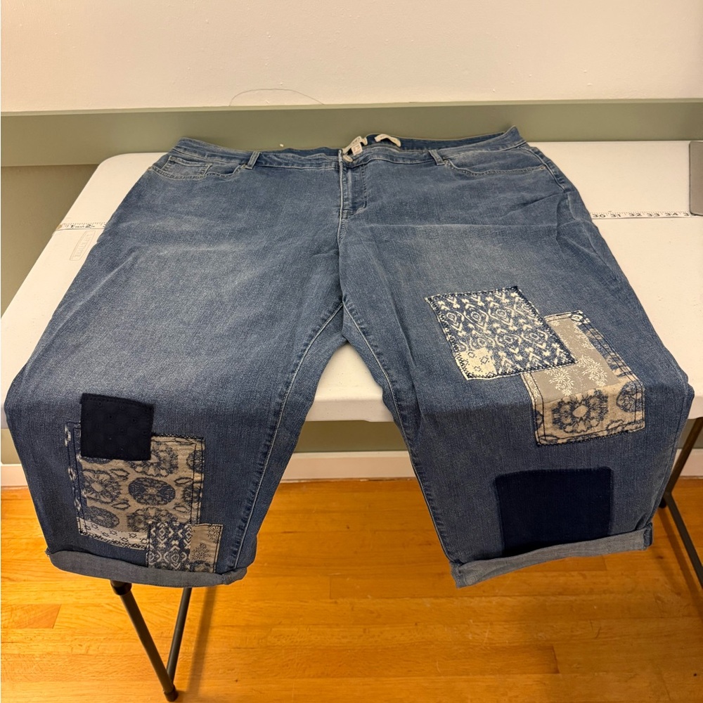 Blue Patchwork cuffed Jeans NWT - image 1